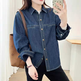 复古加绒加厚牛仔衬衫女宽松休闲长袖单排扣小个子百搭叠穿上衣潮