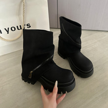 棕色厚底马丁靴女款2025新款秋冬季增高裤管靴英伦风美拉德短靴子