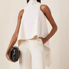 独立站速卖通不规则下摆无袖上衣气质百搭白色衬衫女
