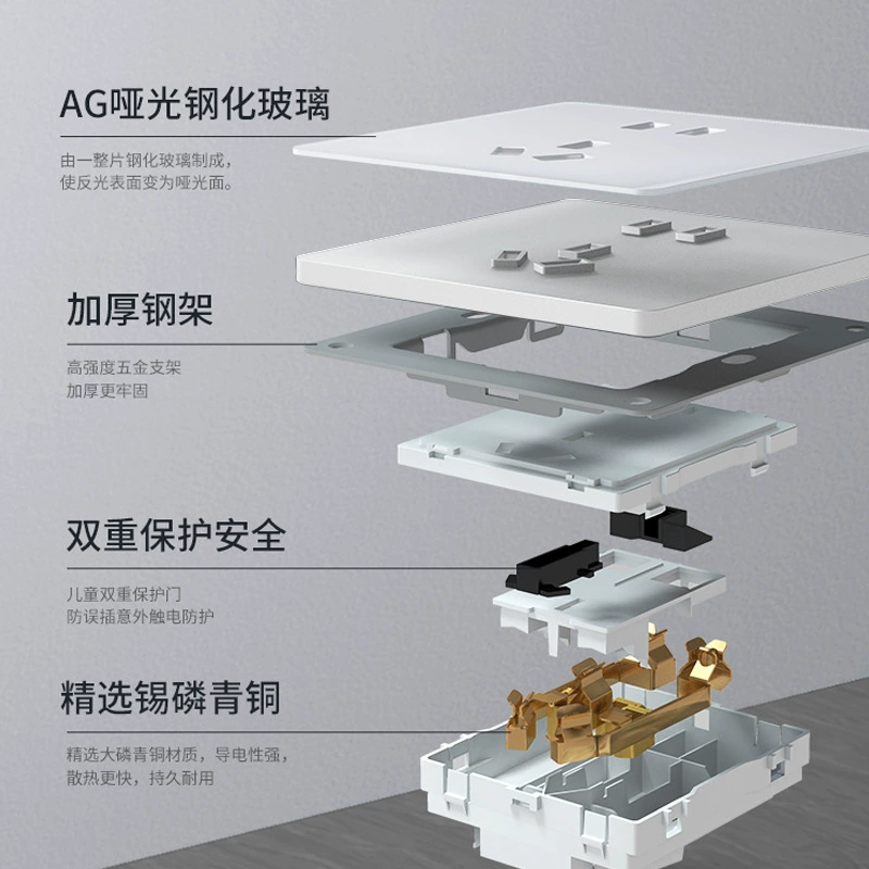TEP International Electric Cream Wind White Dust Steel Glass Dark Made Wall Switch Sitting Panel Five Pill