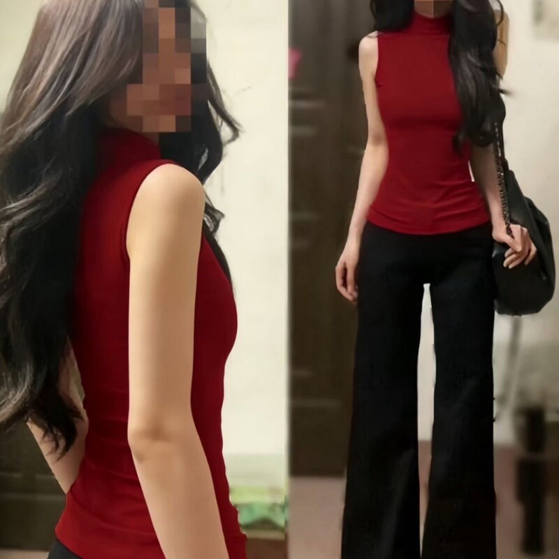American-Style Spicy Girl Top with a High-Intelligence Feel, Halter Neck, Beautiful Back, No Chest Pads, Hong Kong Style, Enhances Complexion, Half-High Collar, Sleeveless Top for Women