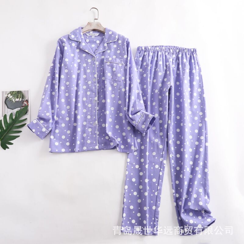 Women's cotton flannel pajamas home wear plus size plus size simple loose spring, autumn and winter cartoon long-sleeved trousers suit Women's cotton flannel pajamas home wear plus size plus size simple loose spring, autumn and winter cartoon long-sleeved trousers suit