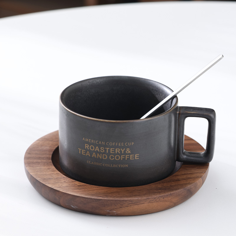 Negro óxido + soporte de Copa de madera de nuez nueva + cuchara de acero