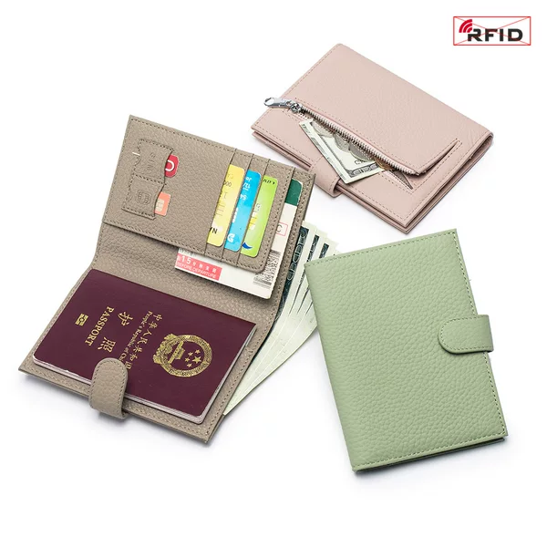 Genuine Leather Ultra-Thin Large-Capacity Passport Bag Multi-Functional Rfid Wallet Ticket Holder Passport Document Wallet Storage Bag for Women