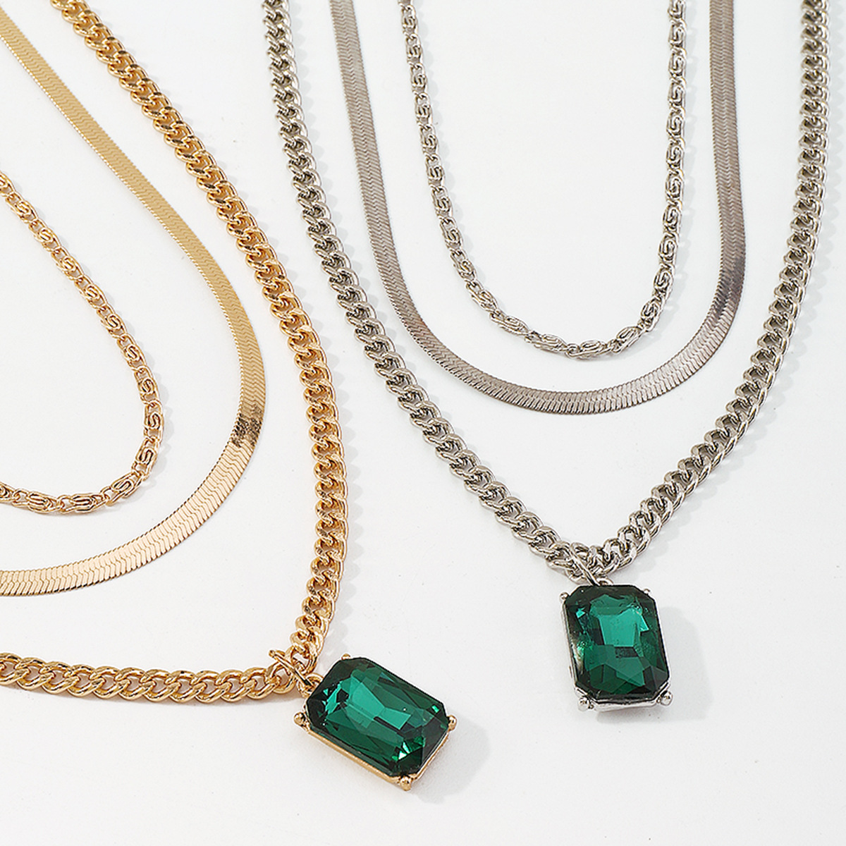 Fashion Geometric Copper Layered Necklaces Chain Artificial Rhinestones Copper Necklaces