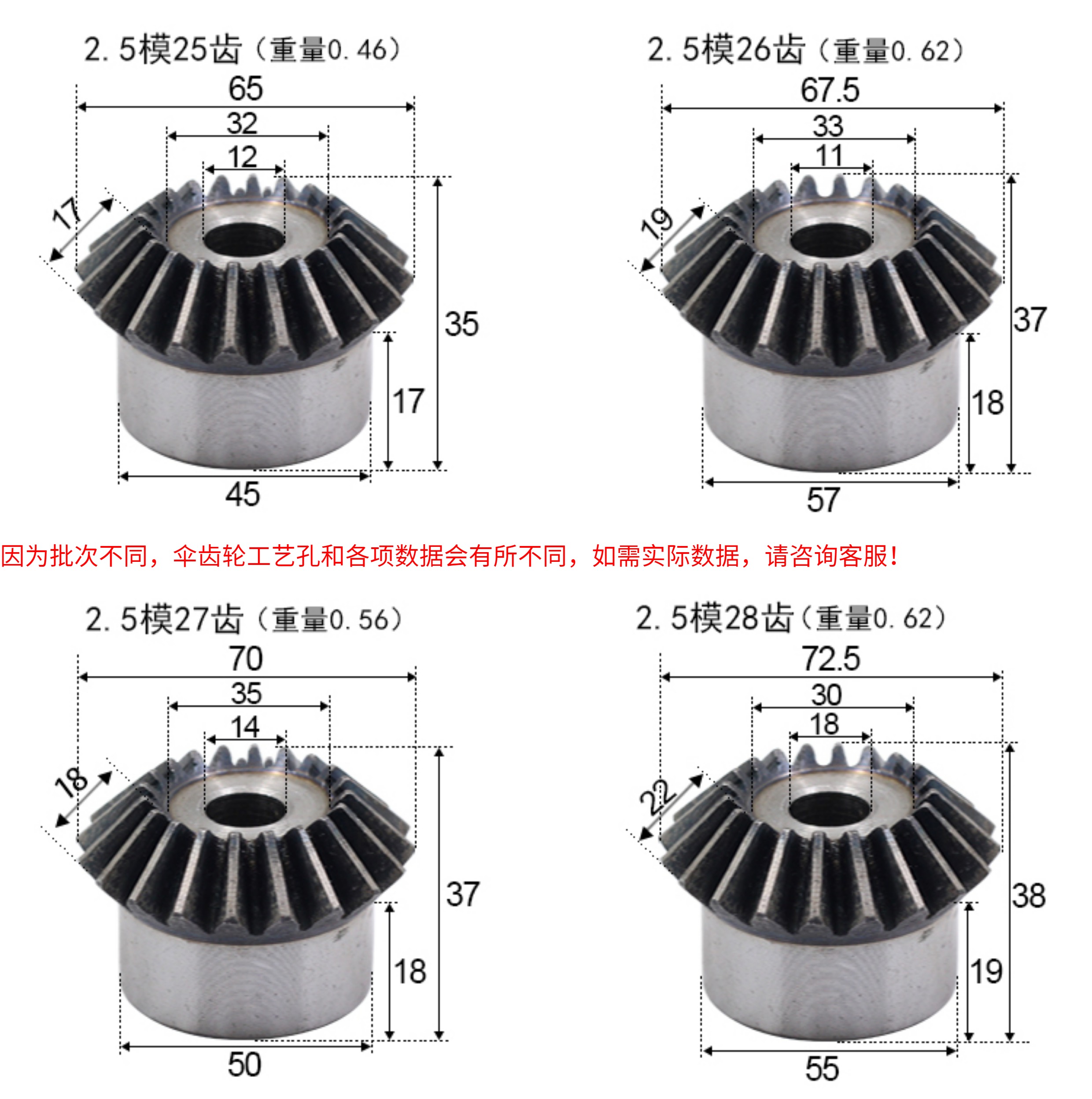 Metal bevel gear, 45# steel, hardened, 90-degree transmission, 15 to 40 teeth, conical gear, straight-tooth bevel gear 1:1