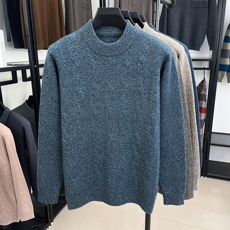 Jacquard invierno nuevo 100% lana de oveja hombre engrosado medio cuello suéter de fondo suave glutinoso suéter de punto suelto