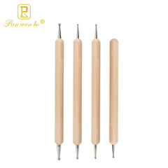 陶藝4支裝木製衍紙壓痕點鑽美甲工具DIY陶泥粘土雙頭壓痕筆套裝