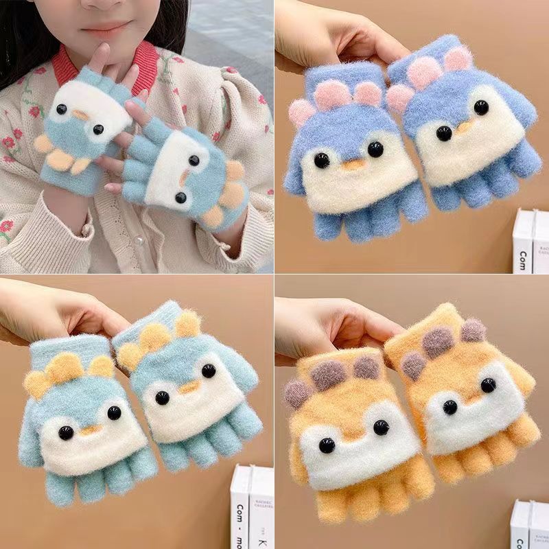 winter infants baby finger gloves children cute cartoon thermal five finger sets half finger flip gloves wholesale