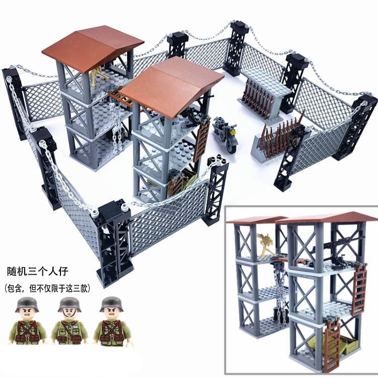 Bloques de construcción ensamblados de partículas pequeñas, armas, habitación, base militar, armas de la Segunda Guerra Mundial, minifiguras, compatibles con determinados juguetes de policía de alta tecnología.