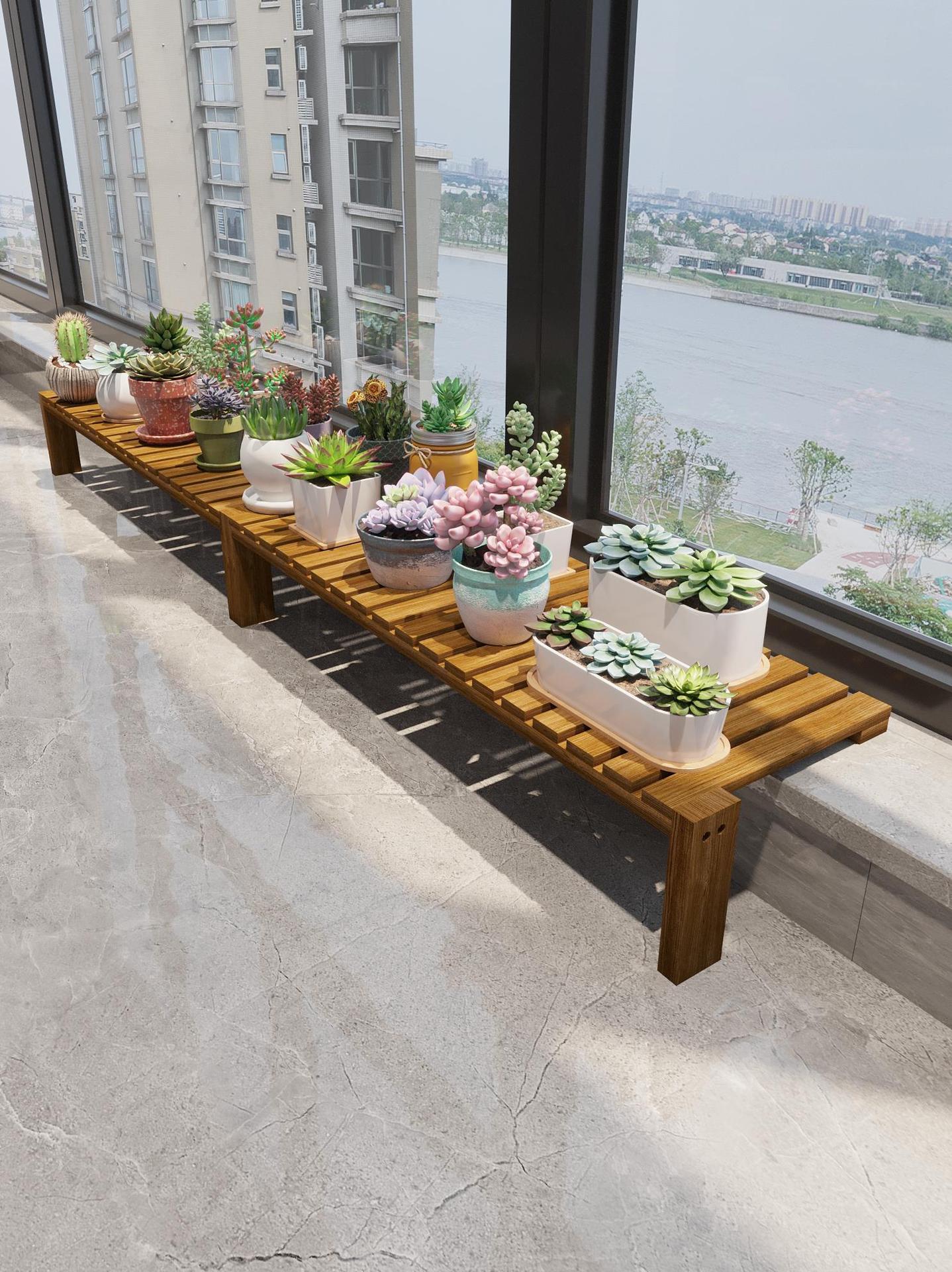 陽台窗台台沿加寬花架單一層落地式窄台面加寬實木花盆架子高批發