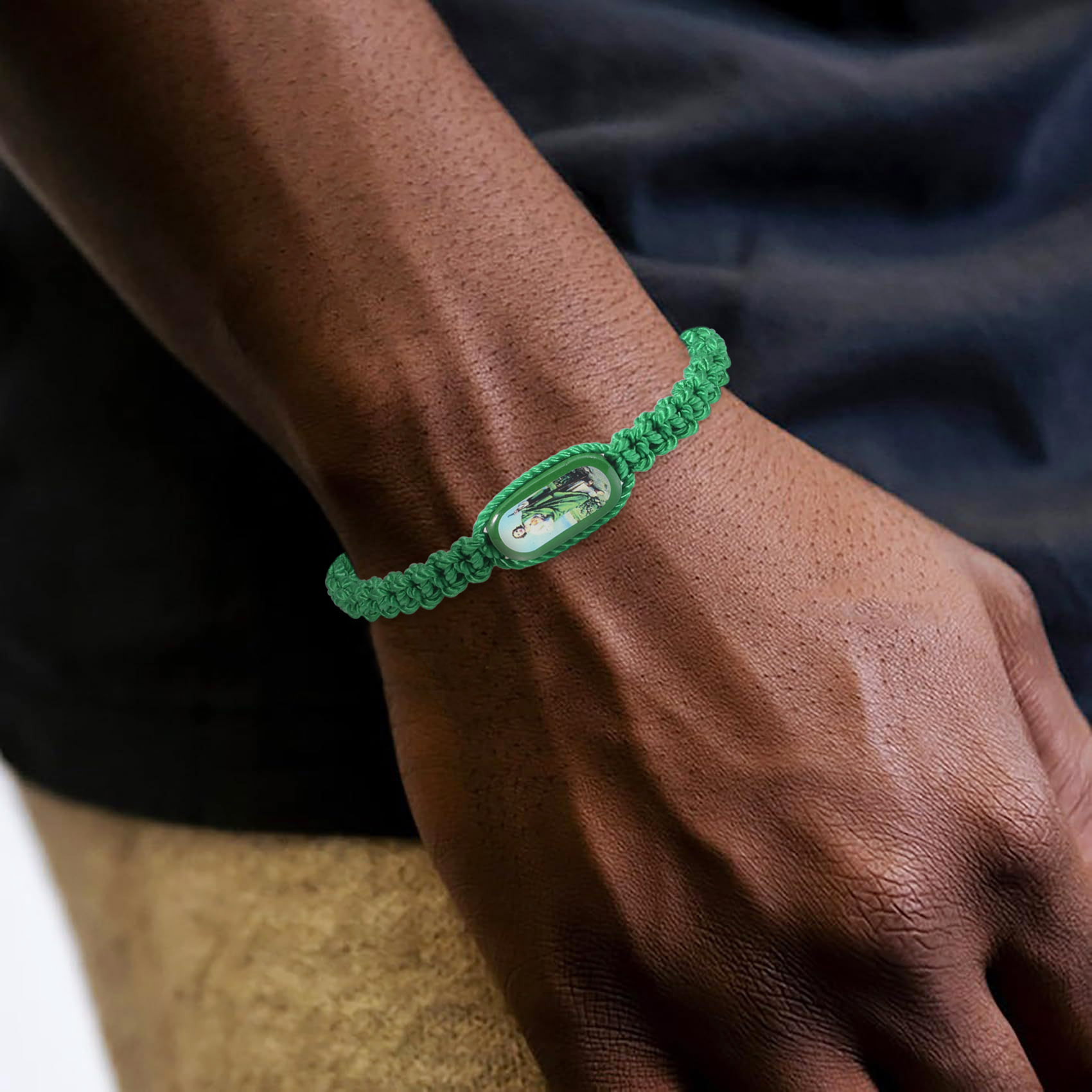 Cross-Border European and American Hand-Woven Green St. Jude Bracelet Adjustable Bracelet Virgin Mary and Father Prayer Bracelet