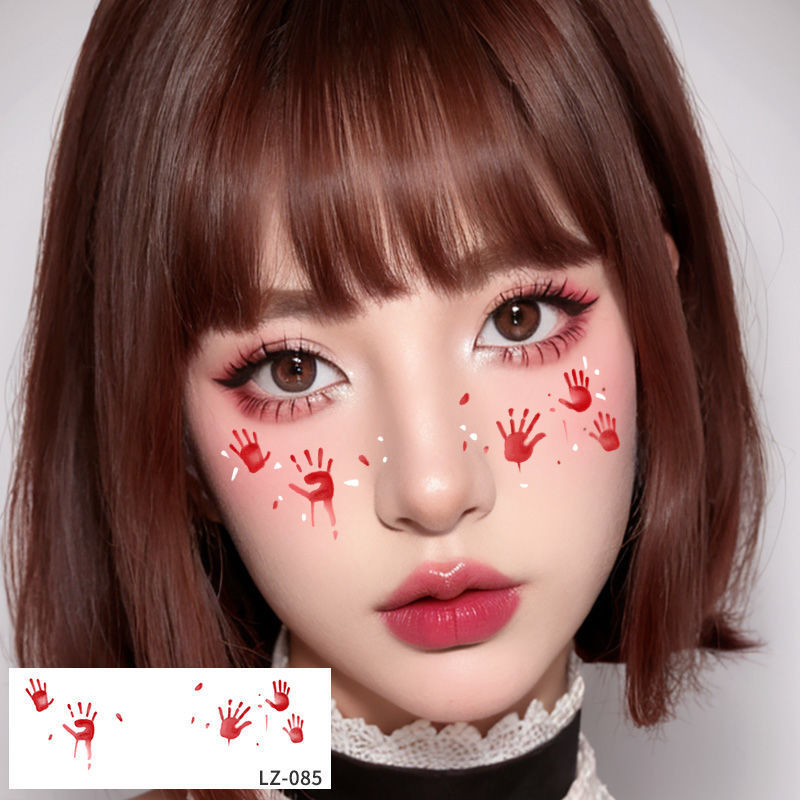 Halloween Tattoo Sticker Waterproof Long-lasting Wound Face Makeup Explosive Online Red Face Sticker Bar Party Holiday Atmosphere