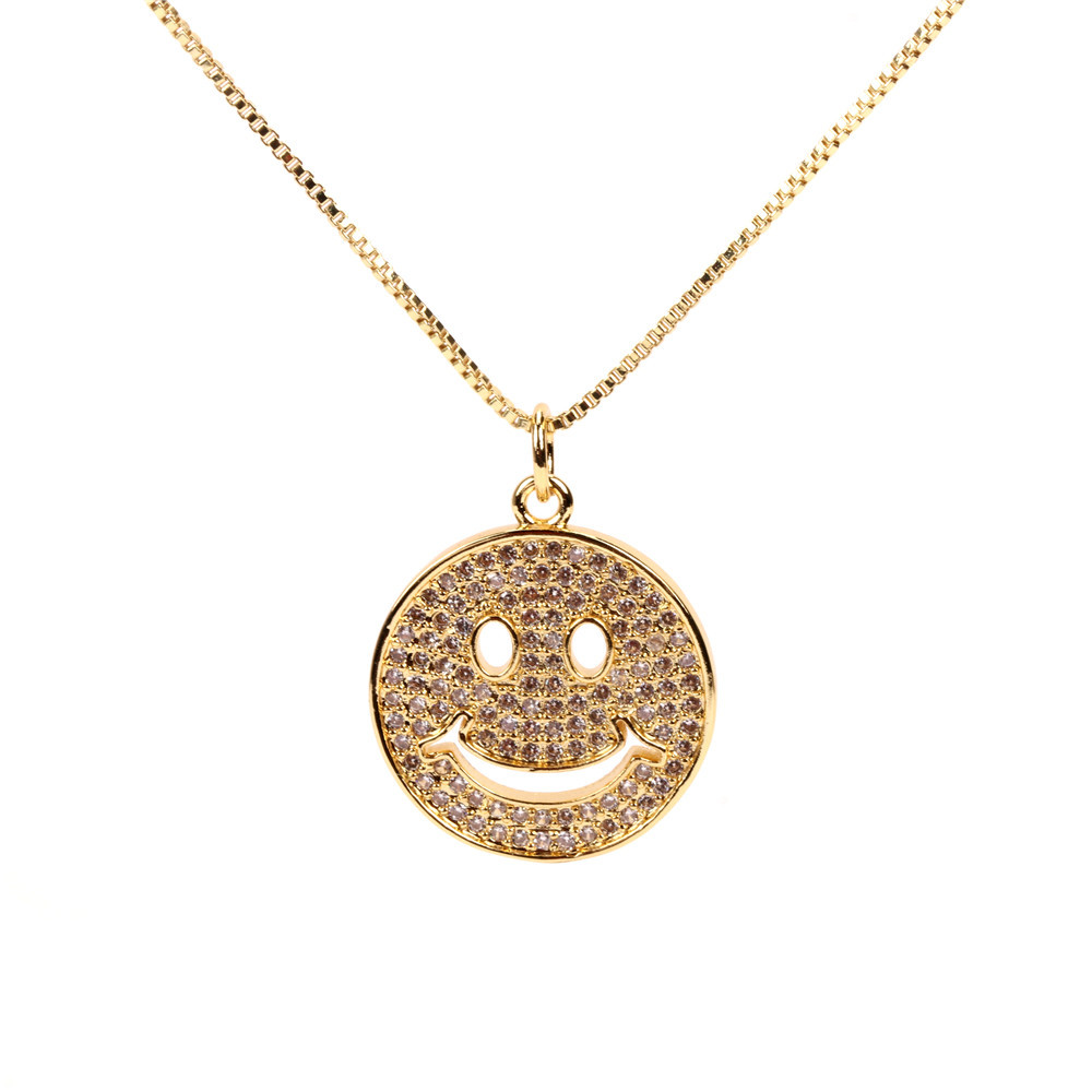 Collar Colgante Chapado En Oro De Cobre Con Cara Sonriente De Diamantes De Moda display picture 2
