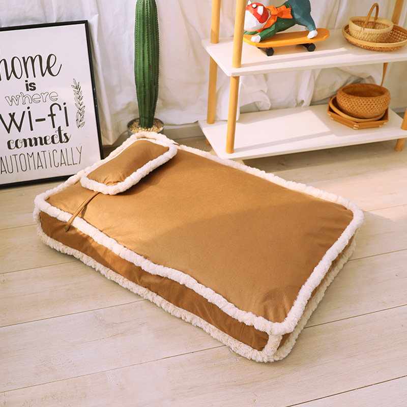 IBEANS Faux Leather Edge Cushion Spring and Autumn Dog Bed Bunny Fur Leather All-Season Pet Bed Cat Bed Cushion