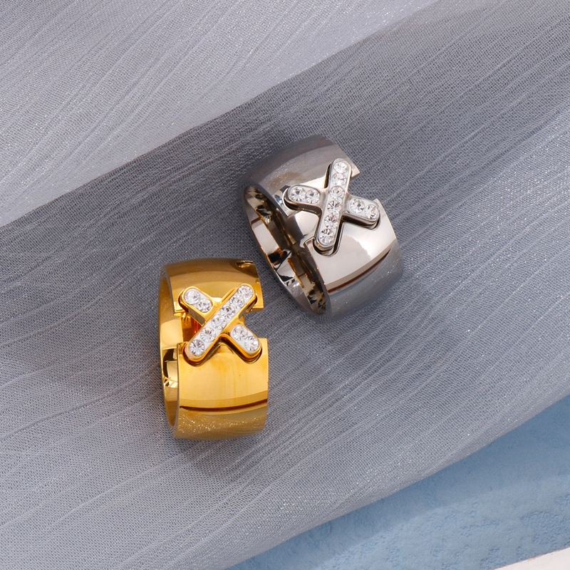 Rhinestones Inlay Material Rings Classification Holiday Occasion PVD Coated 18K Gold Plated Letter Stainless Steel Fashion Waterproof Non Tarnish Rings