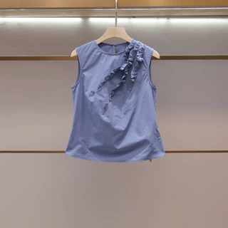 深圳南油高端女装夏季新款法式甜美风设计感压褶宽松马甲衬衫上衣