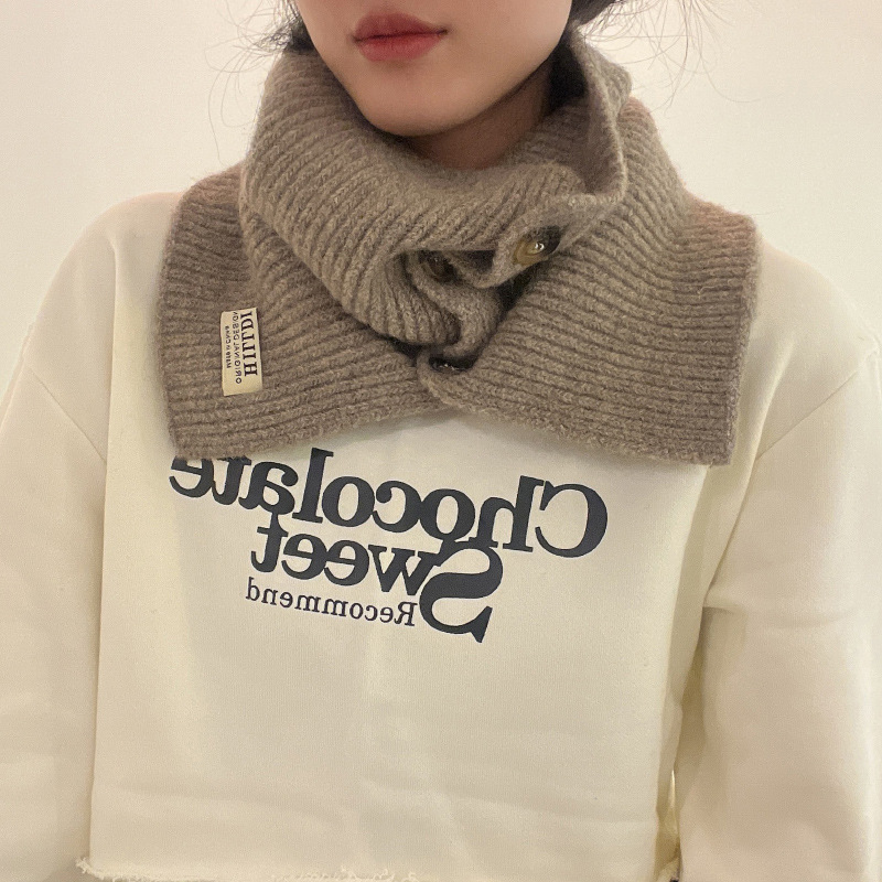 Otoño y invierno coreano de cuello alto chaqueta de lana de punto botón de cuello para mujeres caliente de color sólido cuello abierto cuello falso