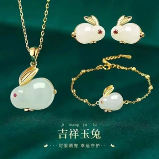 中国风玉兔手链女项链萌兔耳钉套装网红小兔子耳饰送闺蜜朋友礼物