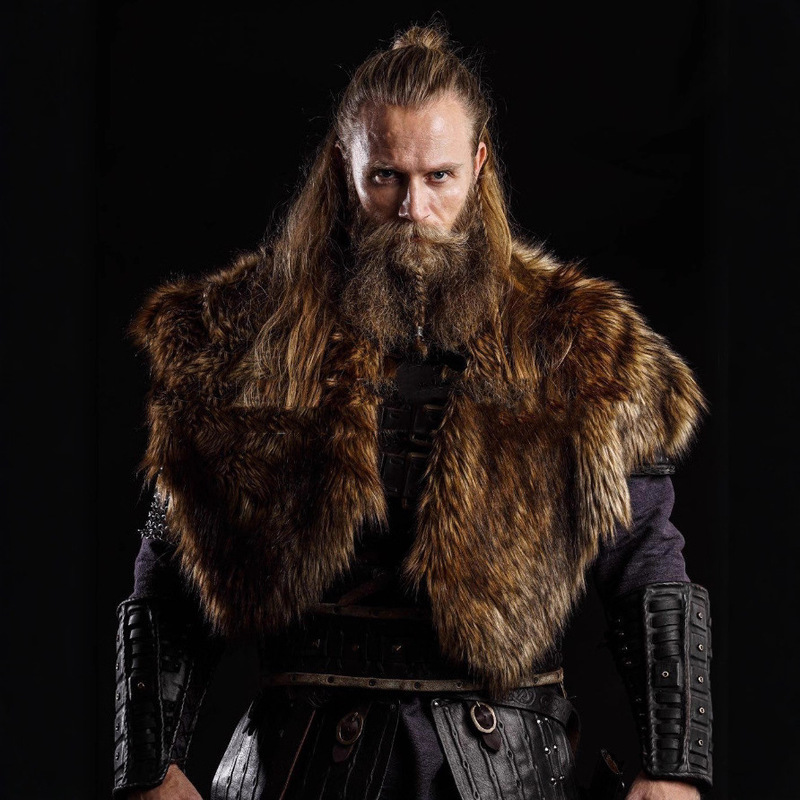 Cross-Border Men's Viking Warrior Fur Collar Cloak Shawl Medieval Artificial Fur Halloween Costume Fur Performance Costume
