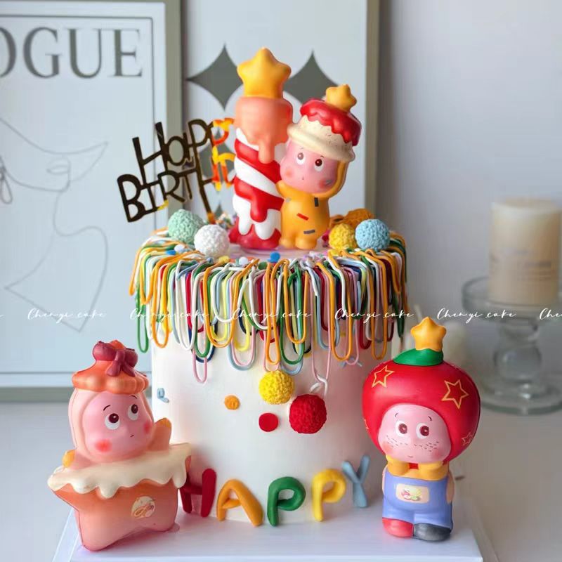 Cute dibujos animados desear bebés estrella decoración de pastel de cumpleaños de niños esponja muñeca plug-in