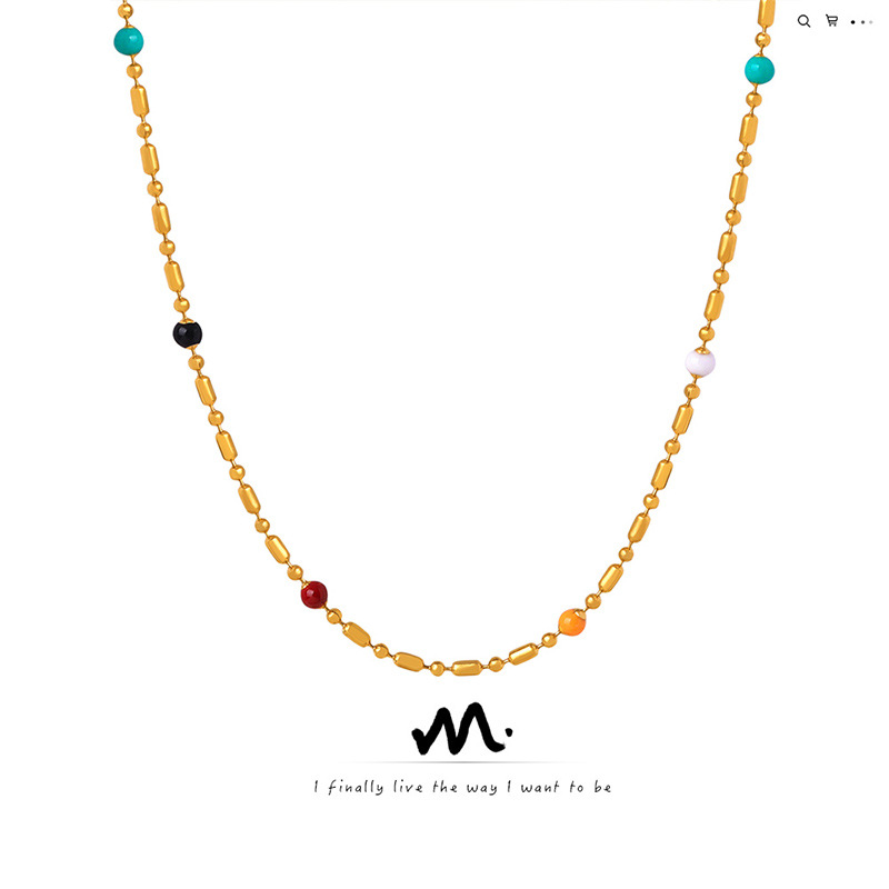 Nuevo estilo simple ins nicho diseño personalidad moda temperamento titanio bola de acero gota collar de aceite joyería del todo fósforo de las mujeres