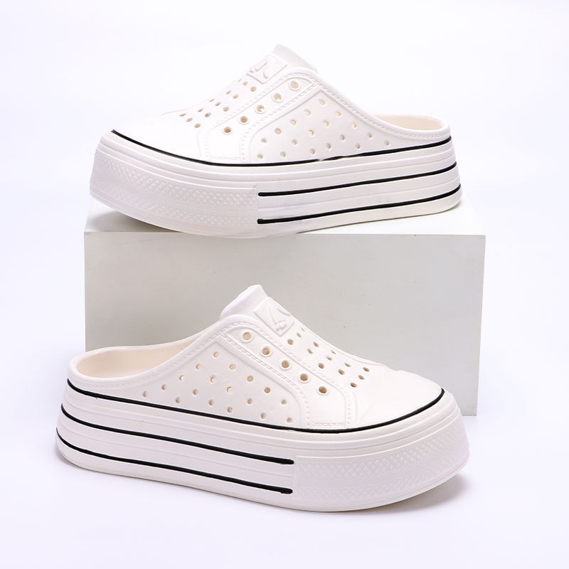 Hole Shoes Women's Summer Outdoor Wading Casual Non-slip Thick Bottom Increased Beach Baotou Slippers Hollow Waterproof All-match