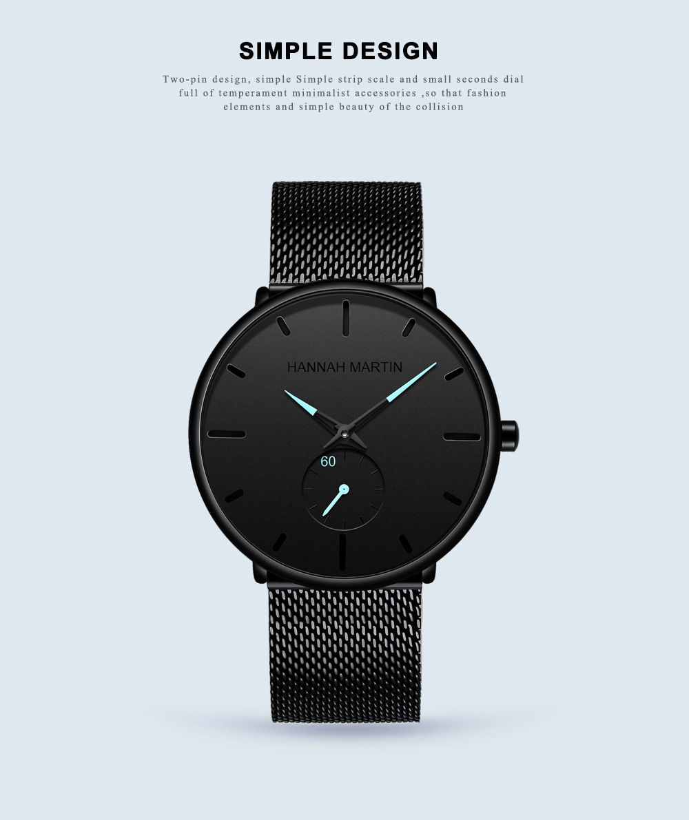 Popular  Men's Trendy Men's Fashion Casual Watch Small Second Hand Steel Mesh with Quartz Watch_voghion.com