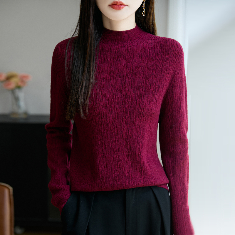 2025秋冬新款半高领保暖打底衫女肌理感设计百搭舒适针织毛衣内搭|undefined