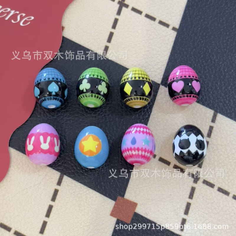 17*21mm Printed Star Poker Guardian Sweet Heart Egg Beads DIY Bracelet Phone Chain Bag Pendant Accessories