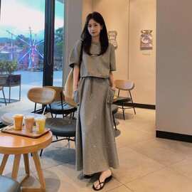 大码韩系夏季胖时尚减龄感亮晶晶气质上衣裙子套装裙两件套