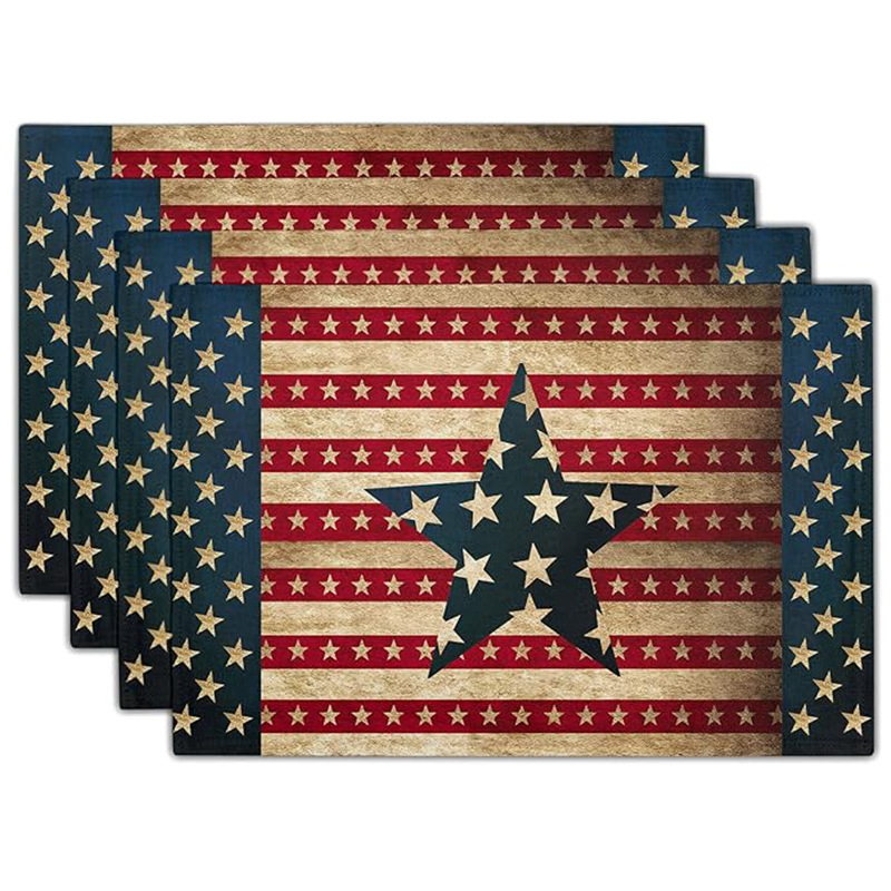 Transfronterizos lino almohadilla de mesa Aliexpress TEMU Amazon almohadilla de mesa cuadrada búfalo rojo almohadilla de Navidad Día de la Independencia