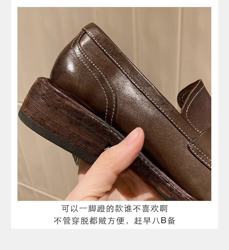 Giày lười nữ da bò mũi tròn gót vừa 3–5 cm — Điểm đen, Đốm nâu cổ điển chi tiết 22