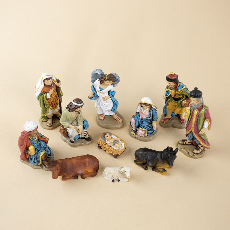 Artesanía de resina transfronteriza Creativa Natividad Grupo de pesebre Serie Estatuas 11 Decoraciones Regalos