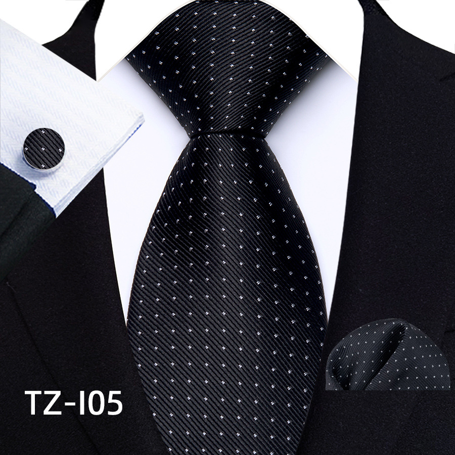 Yongfeng Straight 2025 Polka Dot Striped Business Commuting Style Men's Tie Pocket Square Cufflinks Three-Piece Set_voghion.com