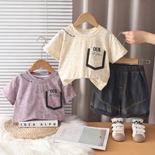 男童夏季套装新款宝宝夏装韩版潮酷帅气儿童短袖牛仔裤两件套批发