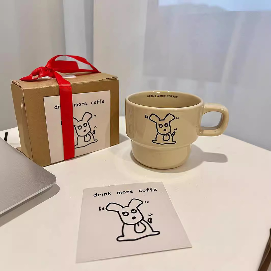 Casual Ceramic Cup, Cute Niche Cartoon Mug, Gentle Milk Coffee Cup, Coffee Couple Cup, Can Be Printed with logo