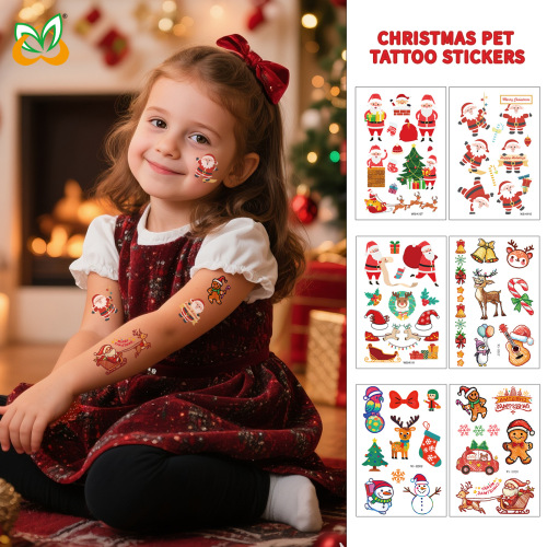 Cross-border best-selling new cartoon children's Christmas tattoo sticker holiday party atmosphere eco-friendly reindeer tattoo sticker