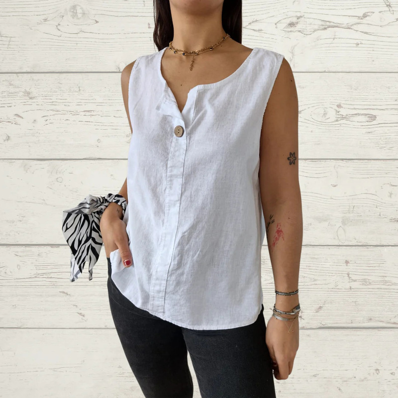 2026 European and American Cross-Border Amazon New Summer Women's Vest Casual Loose Cotton and Linen T-Shirt Button Top