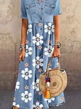 S 74346 Vintage Multi Button Long Denim Dress ����ţ������