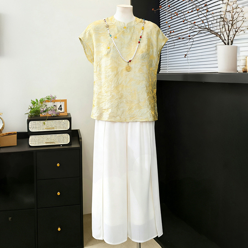 Trendy Mom Summer Chiffon Short-Sleeve Blouse 2026 New Style Middle-Aged Women Casual Thin T-Shirt Top Set