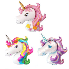大號跨境卡通動漫獨角獸頭鋁膜氣球兒童生日彩虹馬頭裝飾氣球