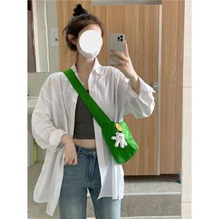 白色防晒衬衫女夏薄款宽松中长款慵懒外套长袖上衣设计感小众衬衣