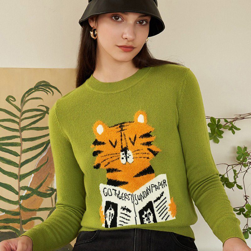 [Mall style] godelun women's clothing 22 autumn and winter New cartoon animal cashmere sweater round neck sweater for women