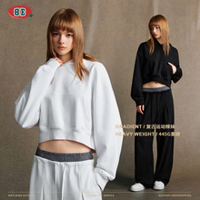 BE男装|2025秋季欧美ins潮牌大口袋连帽卫衣短款小个子内搭上衣女