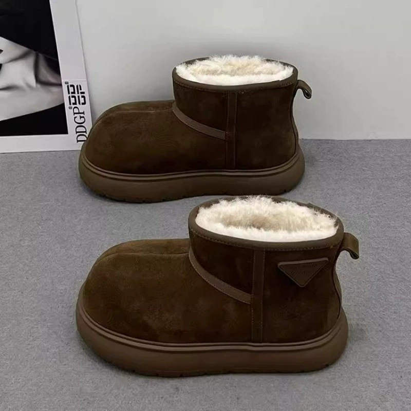 Новые зимние ботинки с плюшевым верхом, нескользящие, короткие, Northeast cotton shoes оптом, утолщённая версия, цельная мягкая кожа, снегоступы фабричного изготовления
