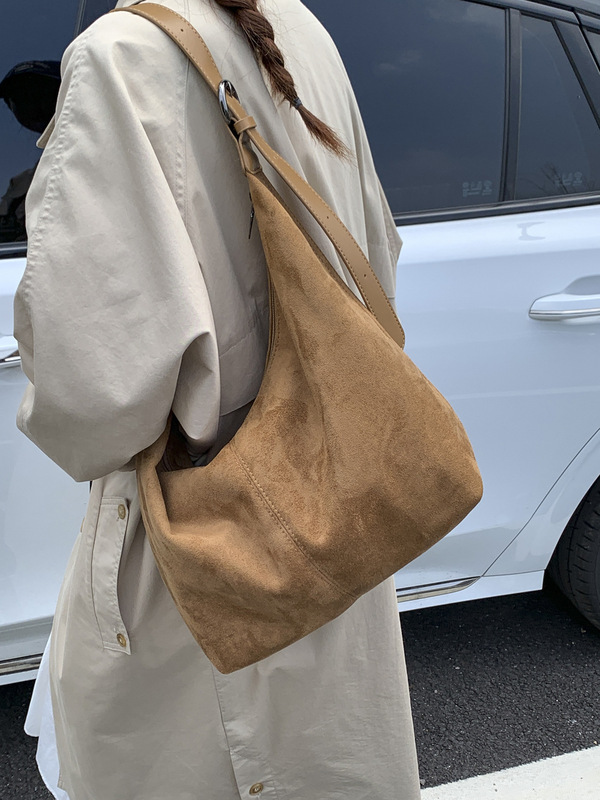 休闲复古麂皮绒包包女式2025新款轻便百搭单肩斜挎包大容量托特包|undefined