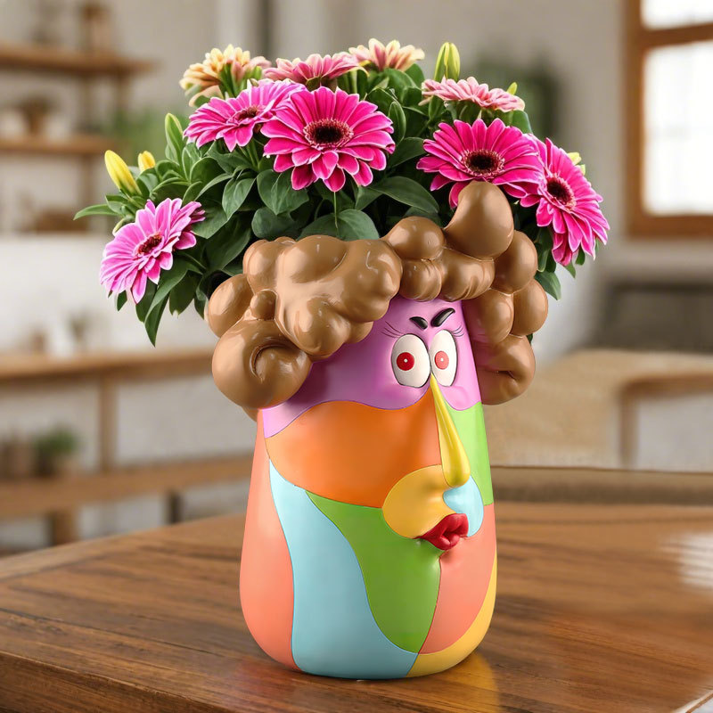 Nordic Colorful Cartoon Curly Hair Girl Home Desktop Garden Resin Art Succulent Flower Pot Ornament Holiday Gift