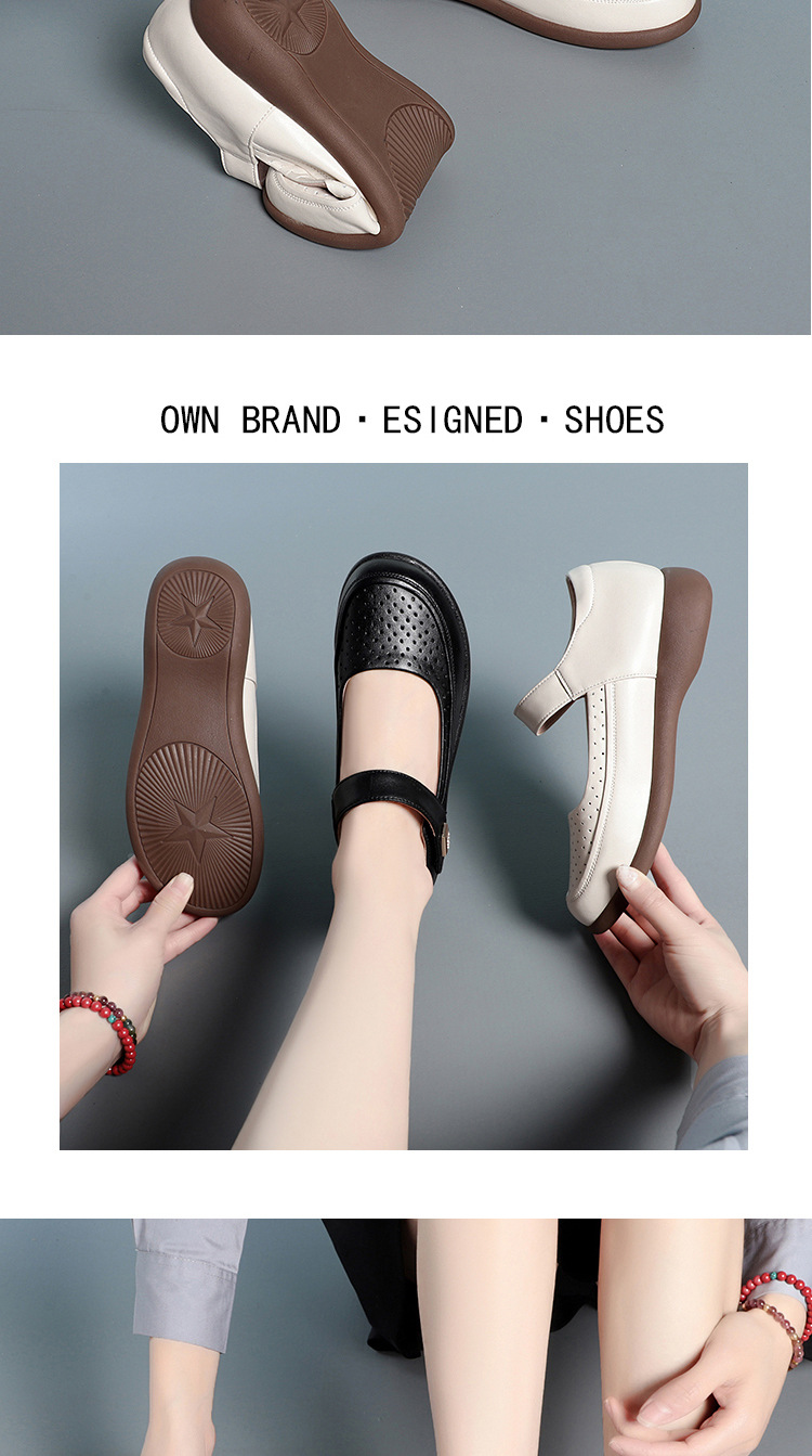 Dép sandal nữ mũi nhọn đế mềm da thật, giày lỗ rỗng mùa hè chống trượt — màu be chi tiết 10