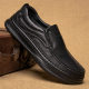 Stitching Soft-soled Cowhide Men's Casual Leather Shoes Turn-up Thick-soled Low-heel Black Middle-aged Lazy Shoes